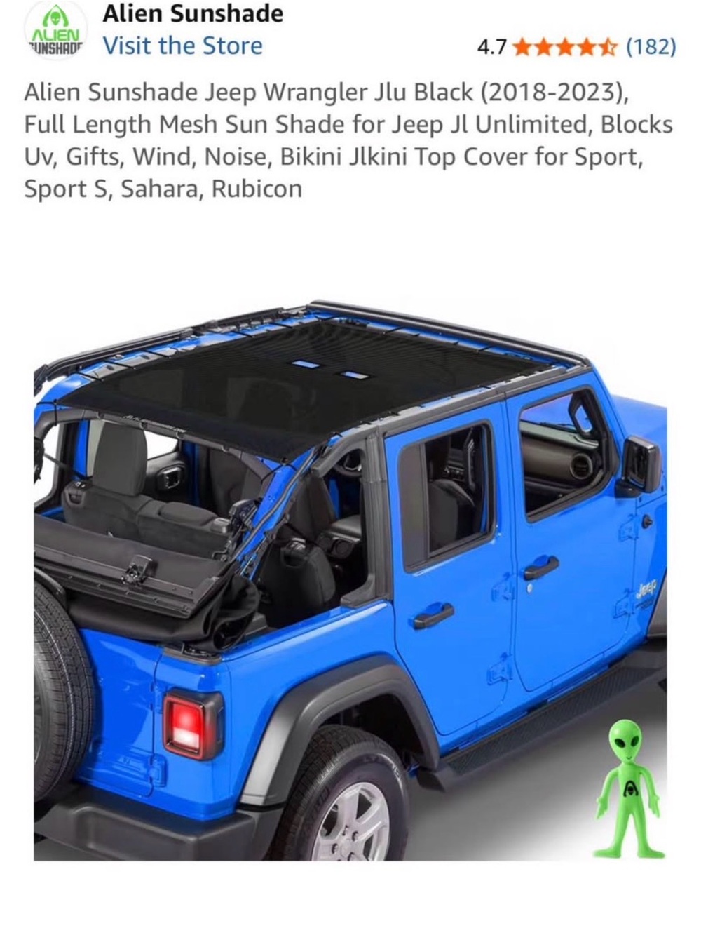 Alien Sunshade Mesh Bikini Top Cover for Jeep Wrangler - Black Mesh